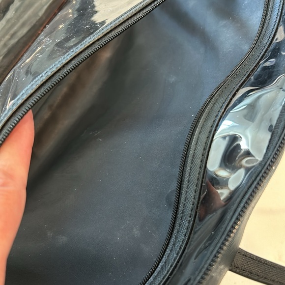 Kate Spade New York Black Silver Striped Cosmetic Travel Bag Pouch Zip Around - Picture 7 of 12